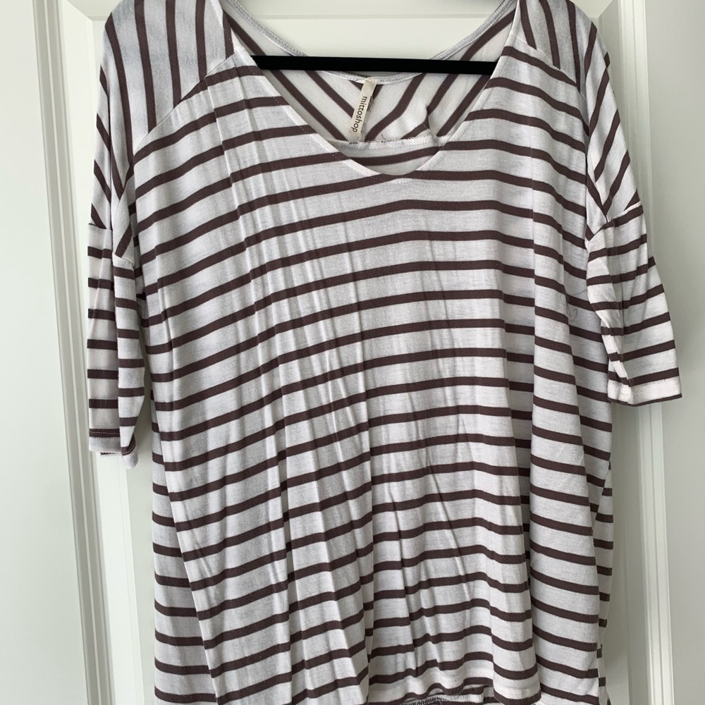 Striped quarter sleeve tee
